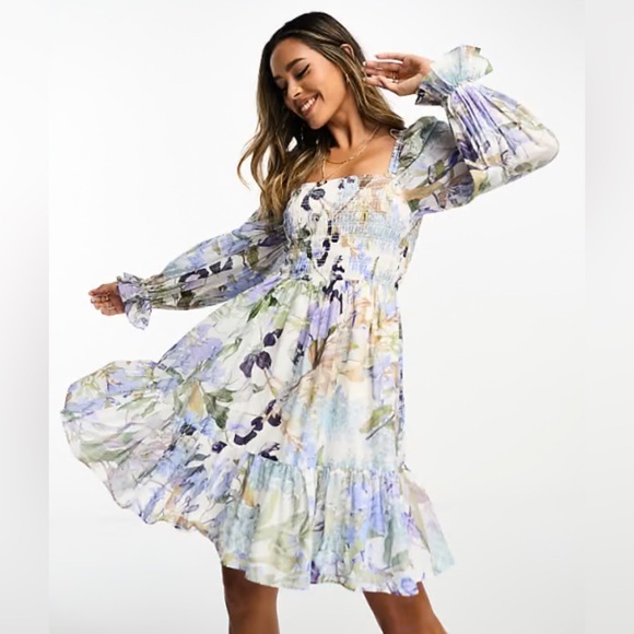 NEW OTHER STORIES  Floral Long Sleeve Smocked Cotton Dress 8 - Picture 13 of 14